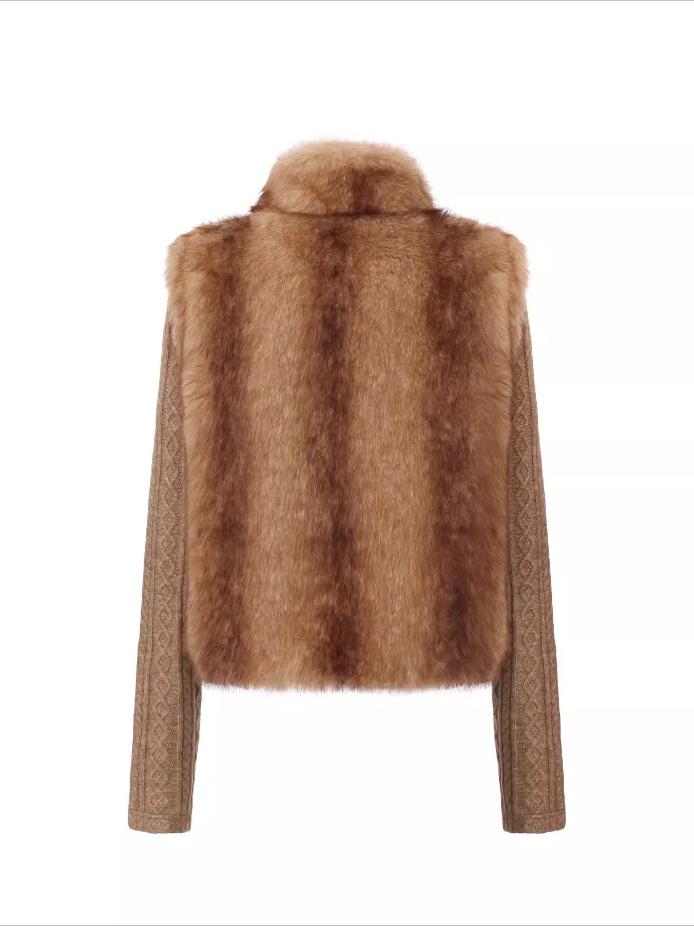 Detachable Sleeve Knit Eco-Fur Jacket