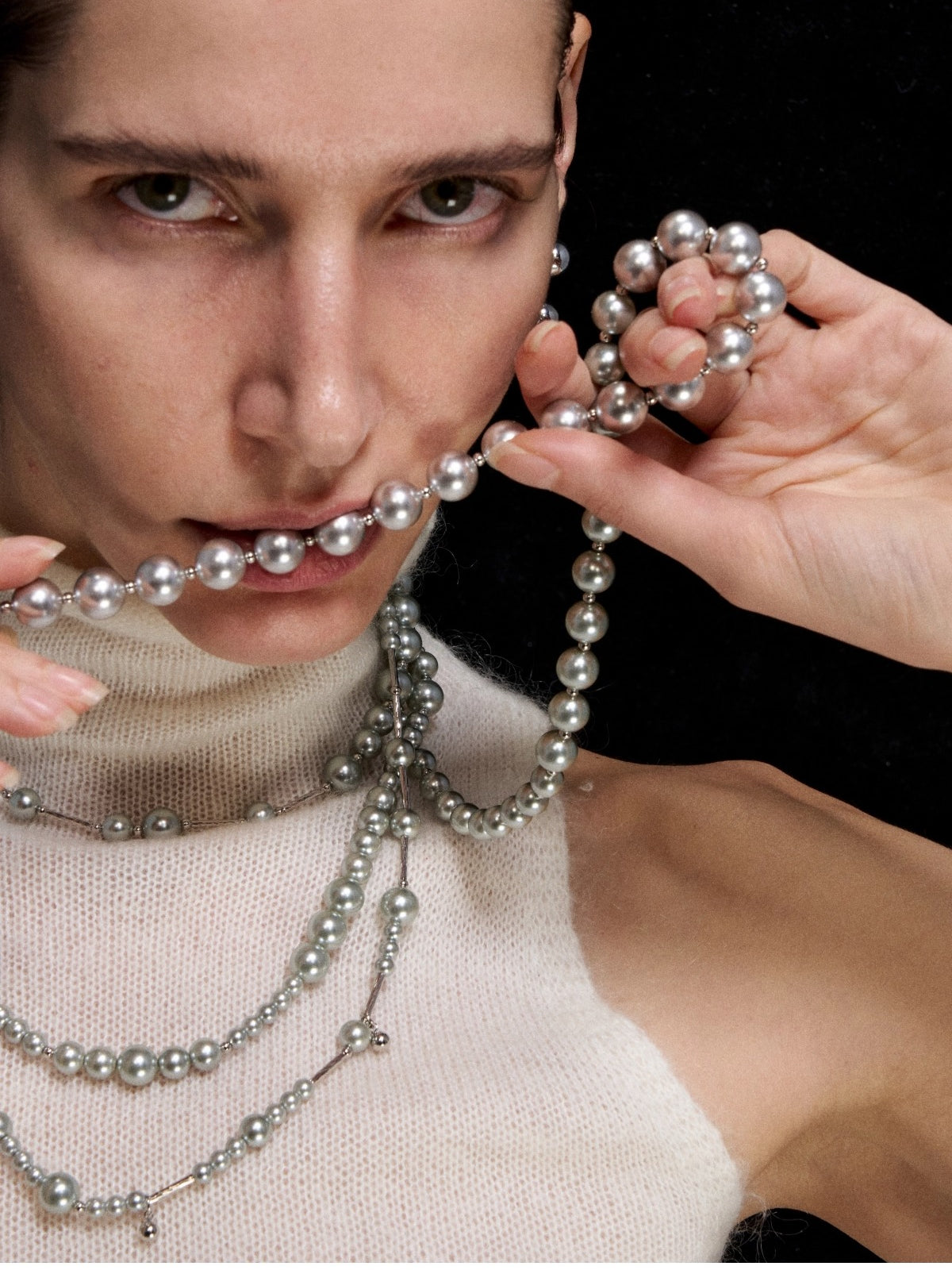 Silver Pearl Layered Sweater Necklace