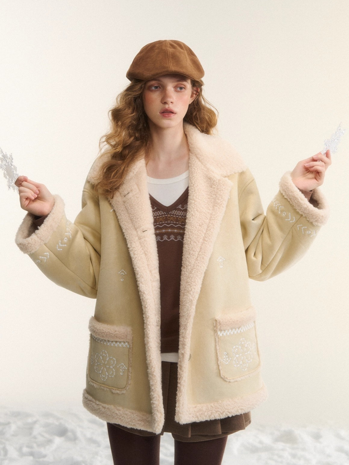 Suede Embroidered Fleece-Lined Jacket