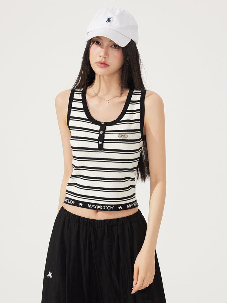 U-neck Striped Knitted Vest - CHINASQUAD