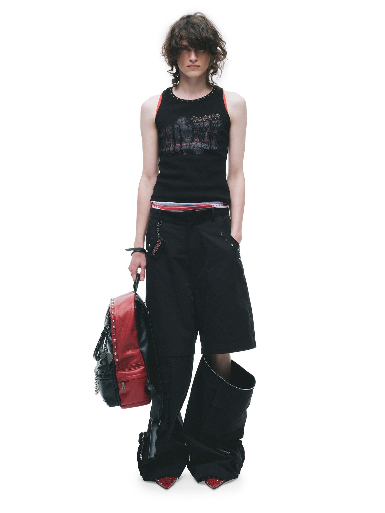 Punk Ribbed Studded Graphic Tank Top