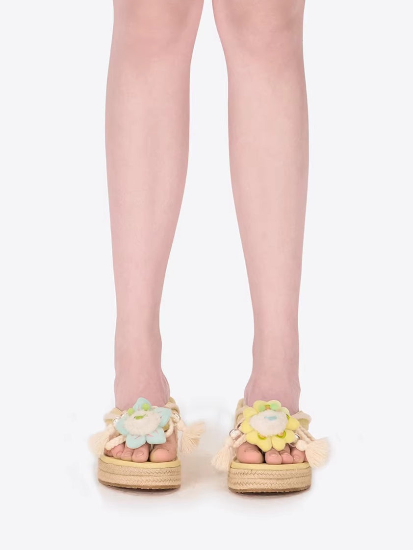 Floral Lace-Up Platform Flip slippers