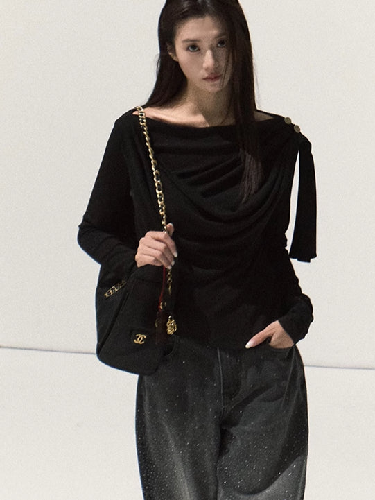 Draped Wrap-Neck Slim-Fit Knit Base Layer