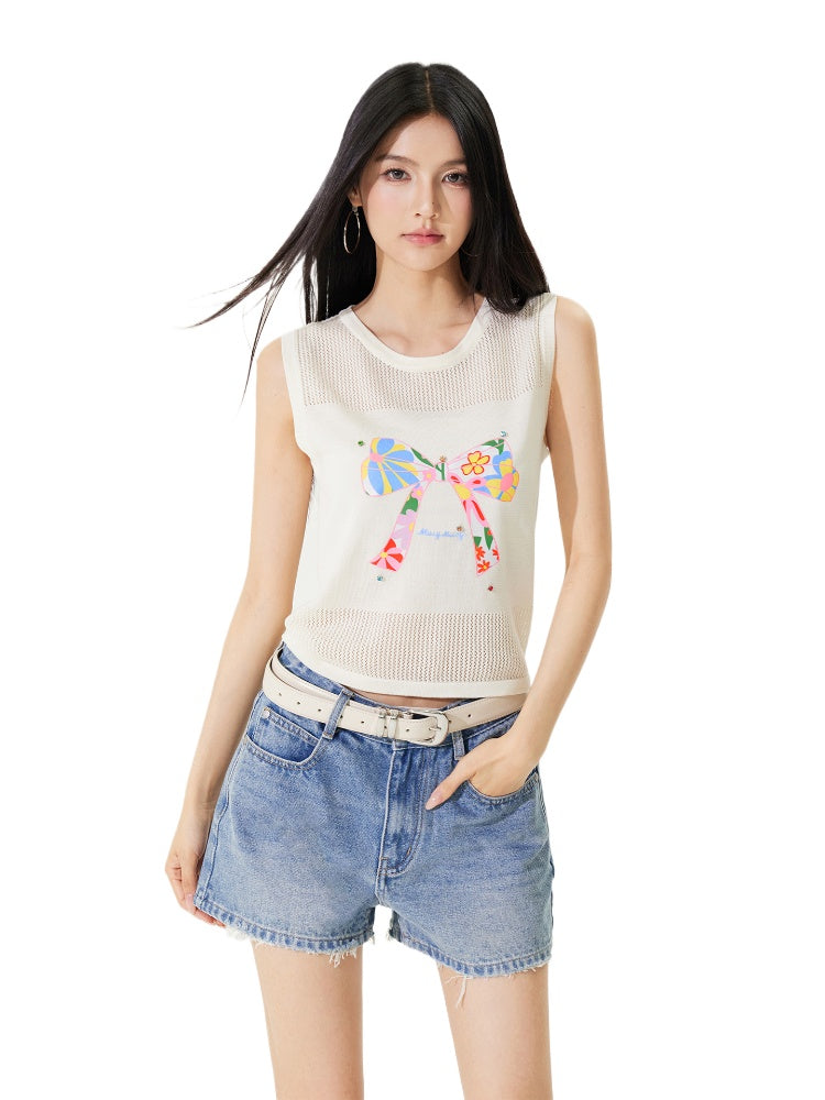 Bowknot Hollow Out Tencel Tank Top - CHINASQUAD