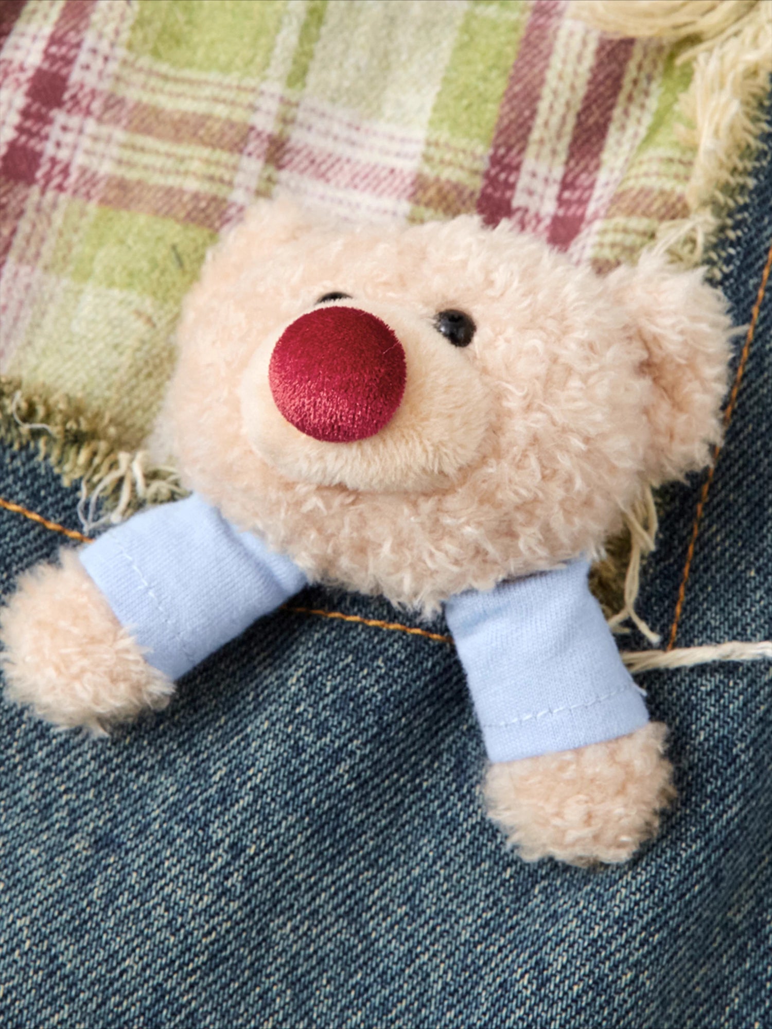 Distressed Plaid Straight-Leg Wide Jeans