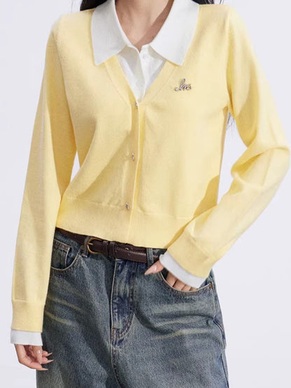 Layered-Effect Knit Polo Top