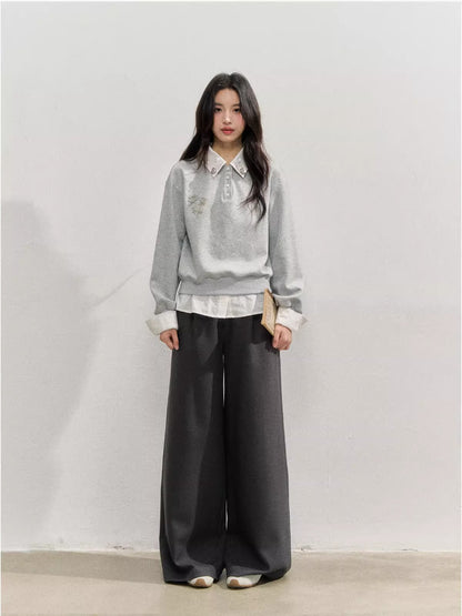 Plaid Panel Fold-Over Waist Straight Pants