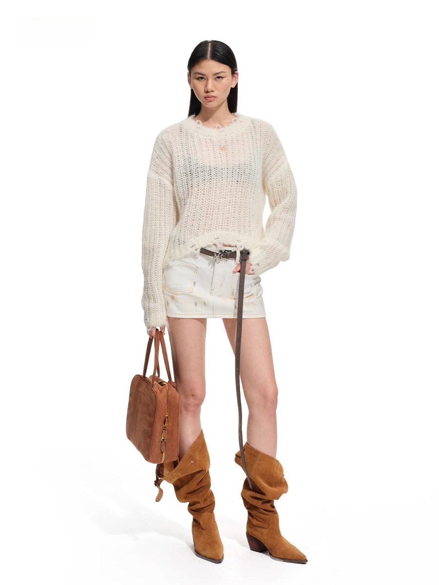 Distressed Mohair Wool Knit Sweater