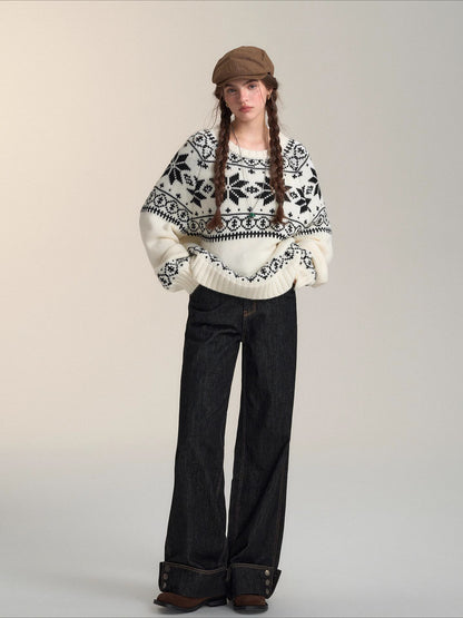 Fair Isle White Jacquard Sweater