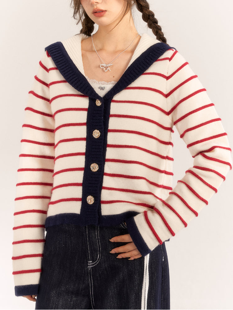 Striped Color-Block Knit Cardigan