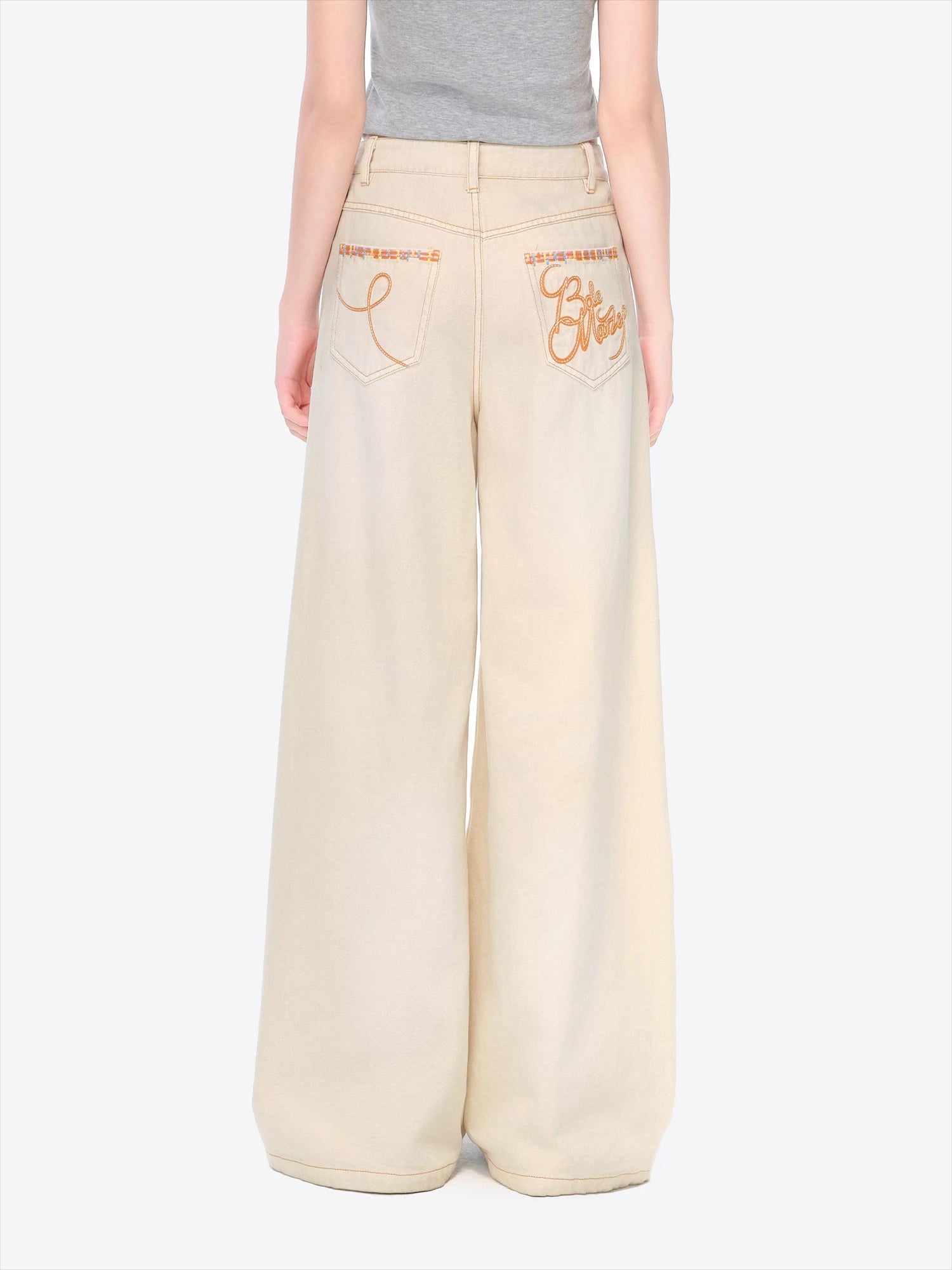 Distressed Plaid Straight-Leg Wide Jeans