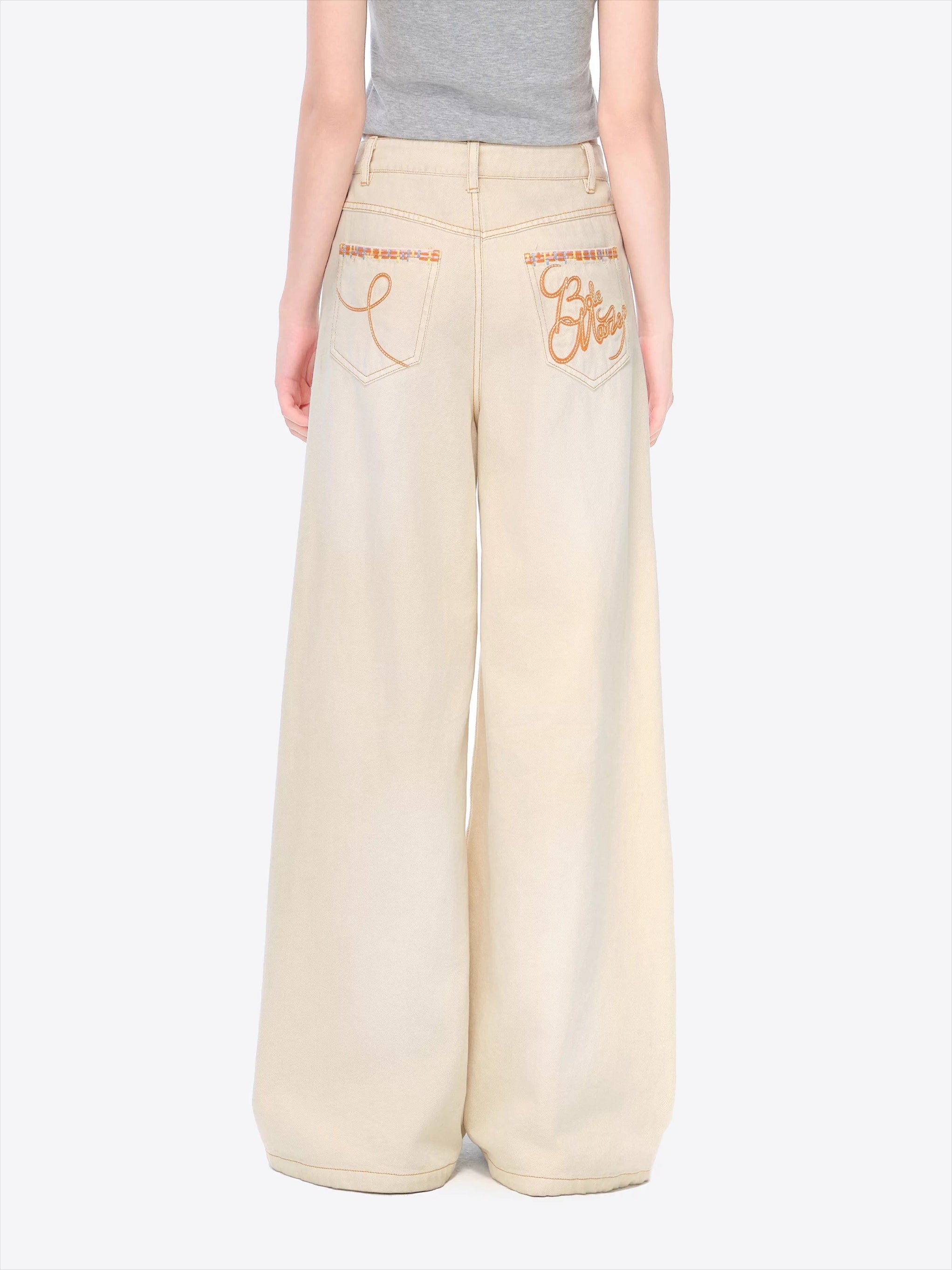 Distressed Plaid Straight-Leg Wide Jeans