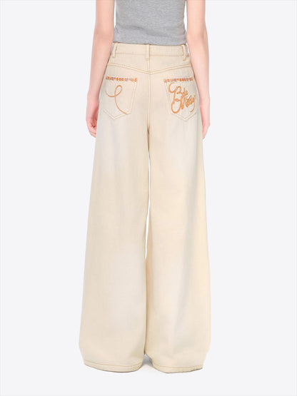 Distressed Plaid Straight-Leg Wide Jeans