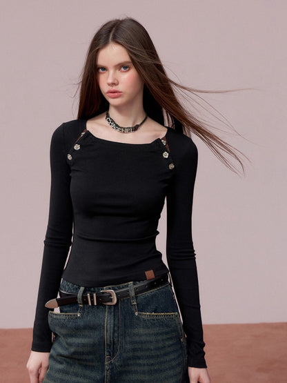 Embellished Fitted Long-Sleeve T-Shirt