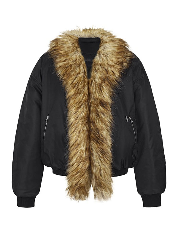 Fur Collar Oversized Down Flight Jacket