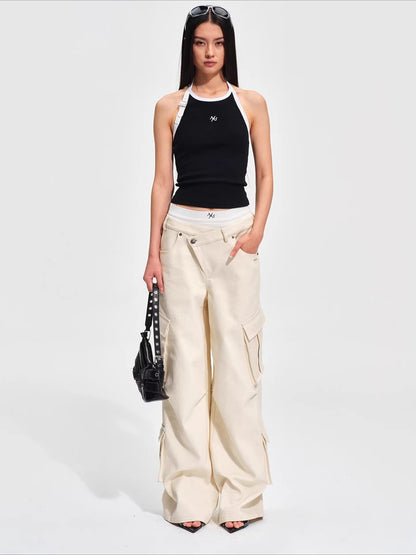 Double-Waist Straight-Leg Cargo Pants