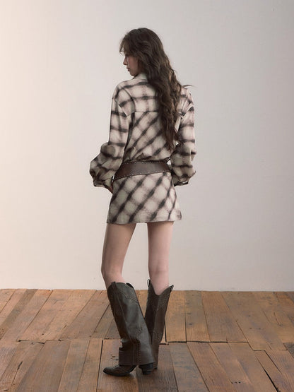 Plaid Irregular Hem Cotton Shirt Dress