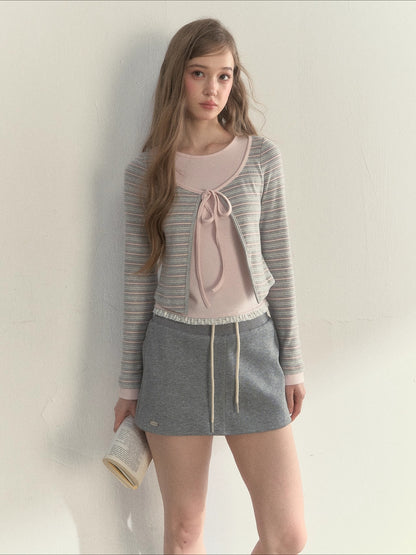 Striped &amp; Floral Design Layered Contrast Blouse