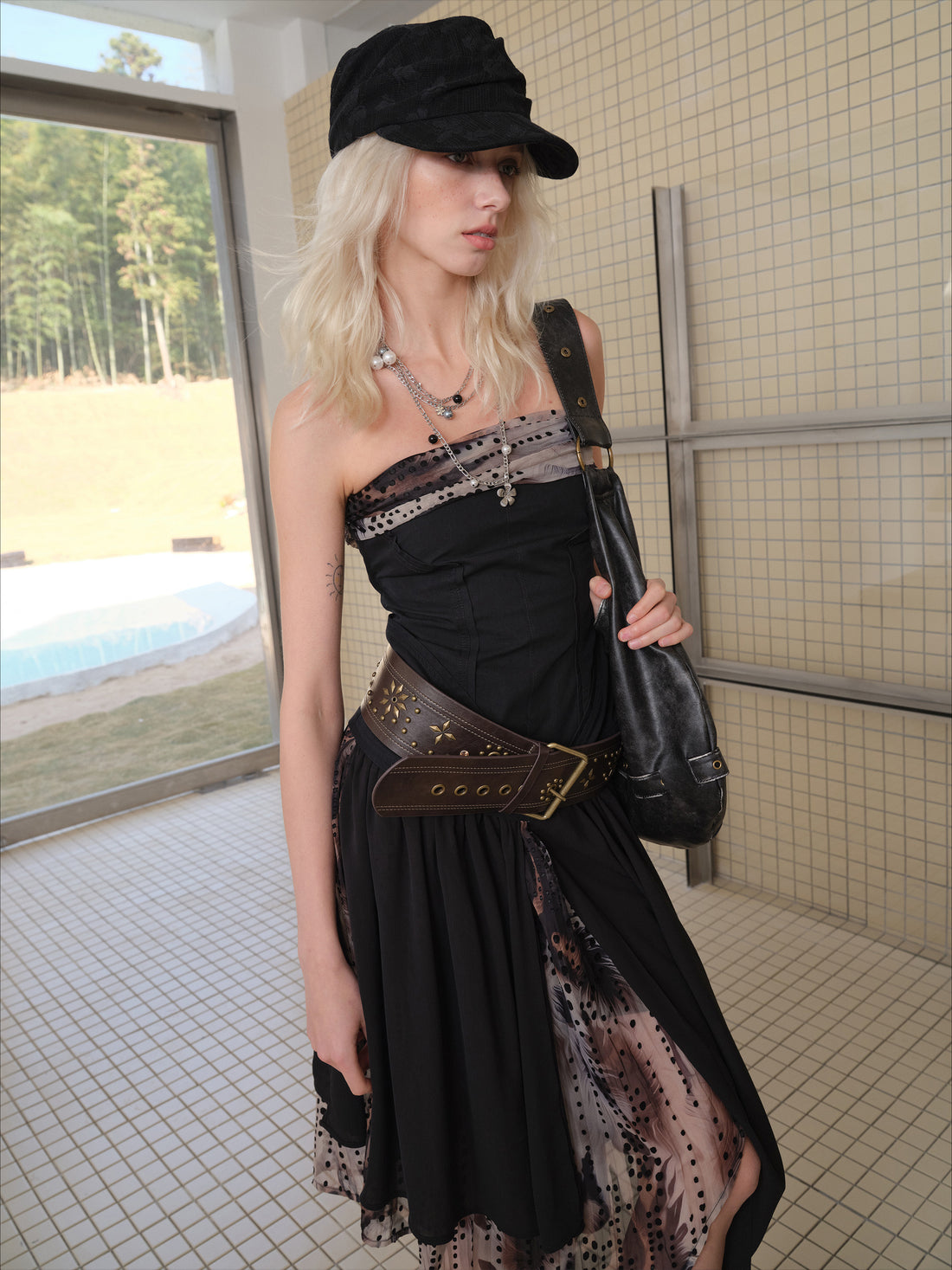 Draped Printed Bustier Pleated Dress - CHINASQUAD