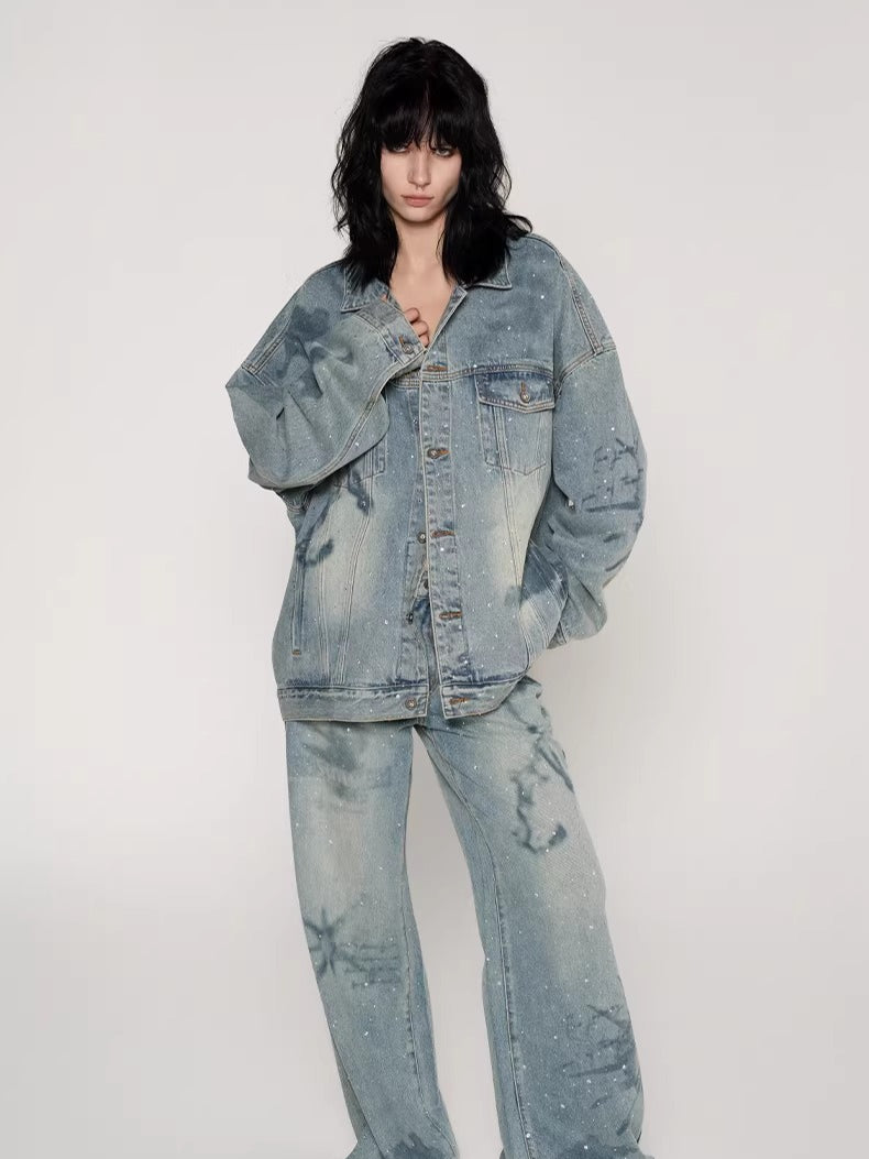 Rhinestone Nautical Map Denim Jacket