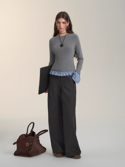 Dark Gray Studded Pleated Flared Pants