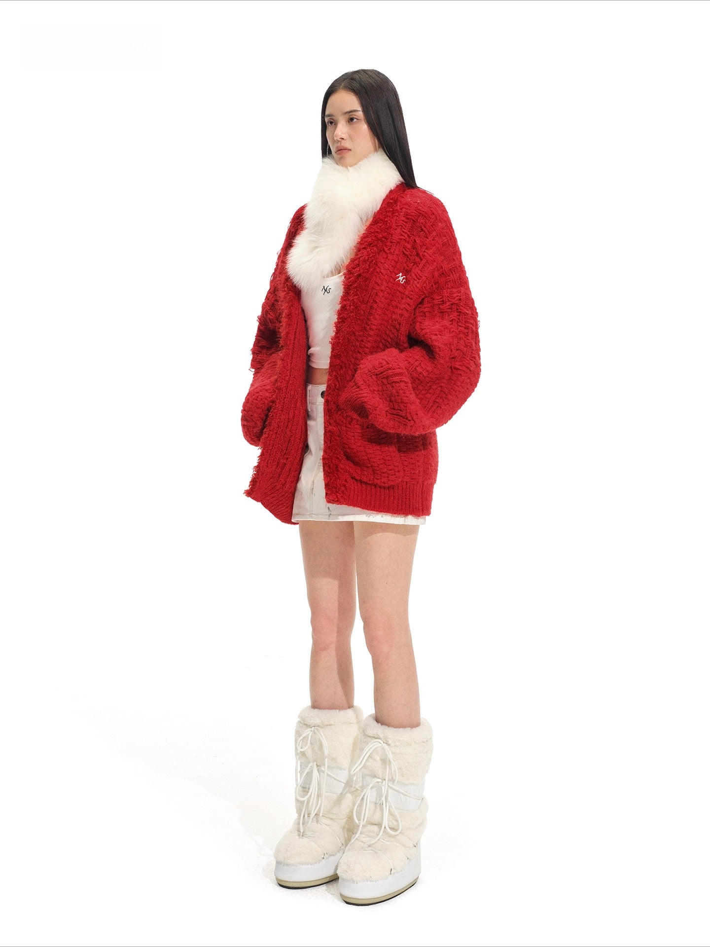 Polar Fur-Trimmed Knit Cardigan