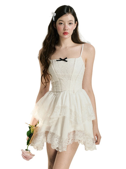 White Lace Trim Spaghetti Strap Dress