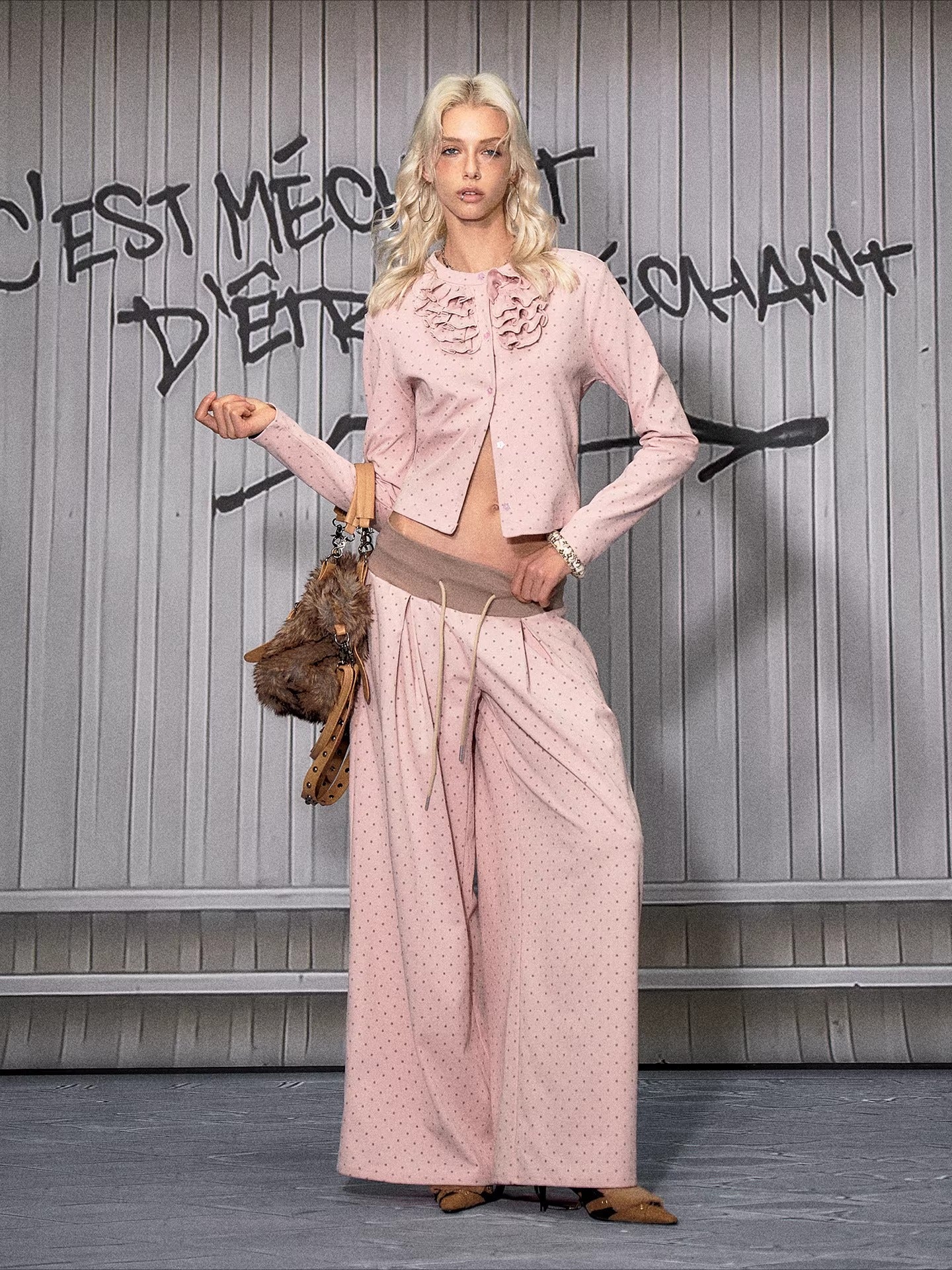 Polka-Dot Bandeau Top &amp; Straight-Leg Pants Set