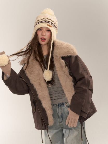 Detachable Fur Collar Parka Coat