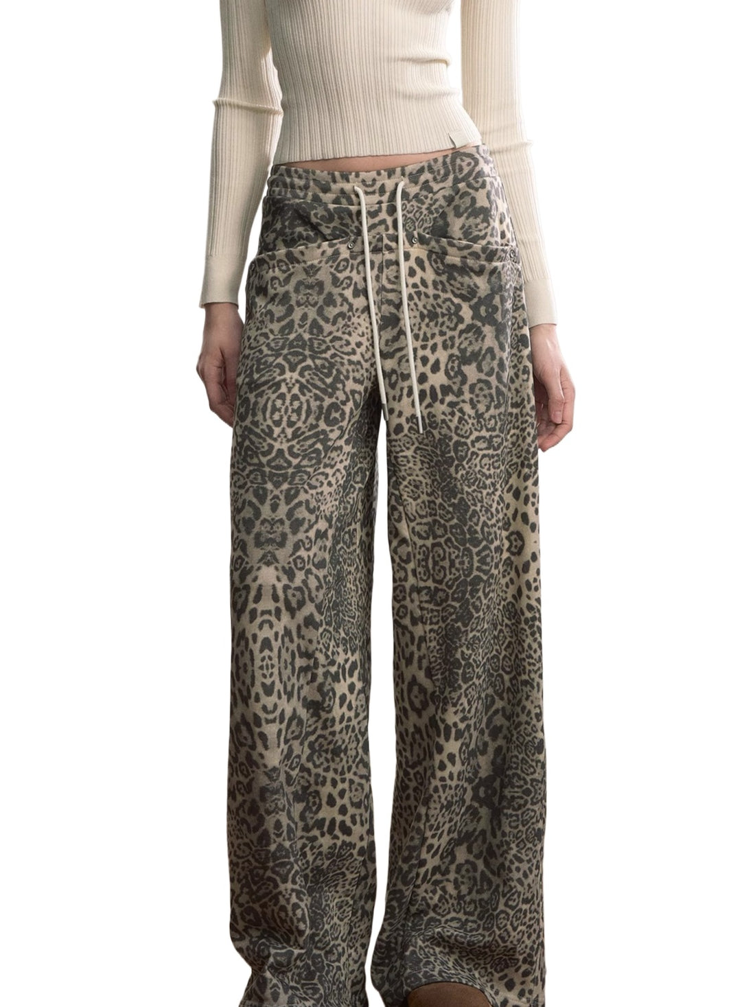 Contrast Waistband Straight-Leg Cotton Sweatpants