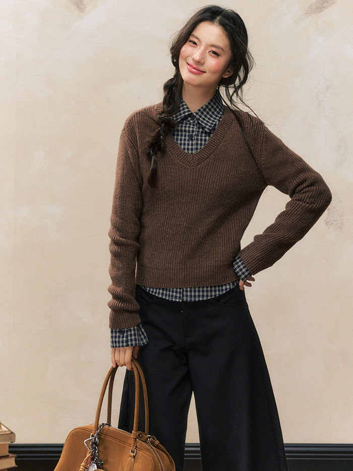 Academy Style Brown Sweater &amp; Check Shirt