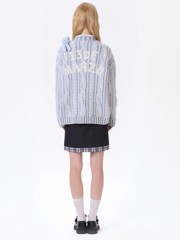 Textured Cable-Knit V-Neck Cardigan