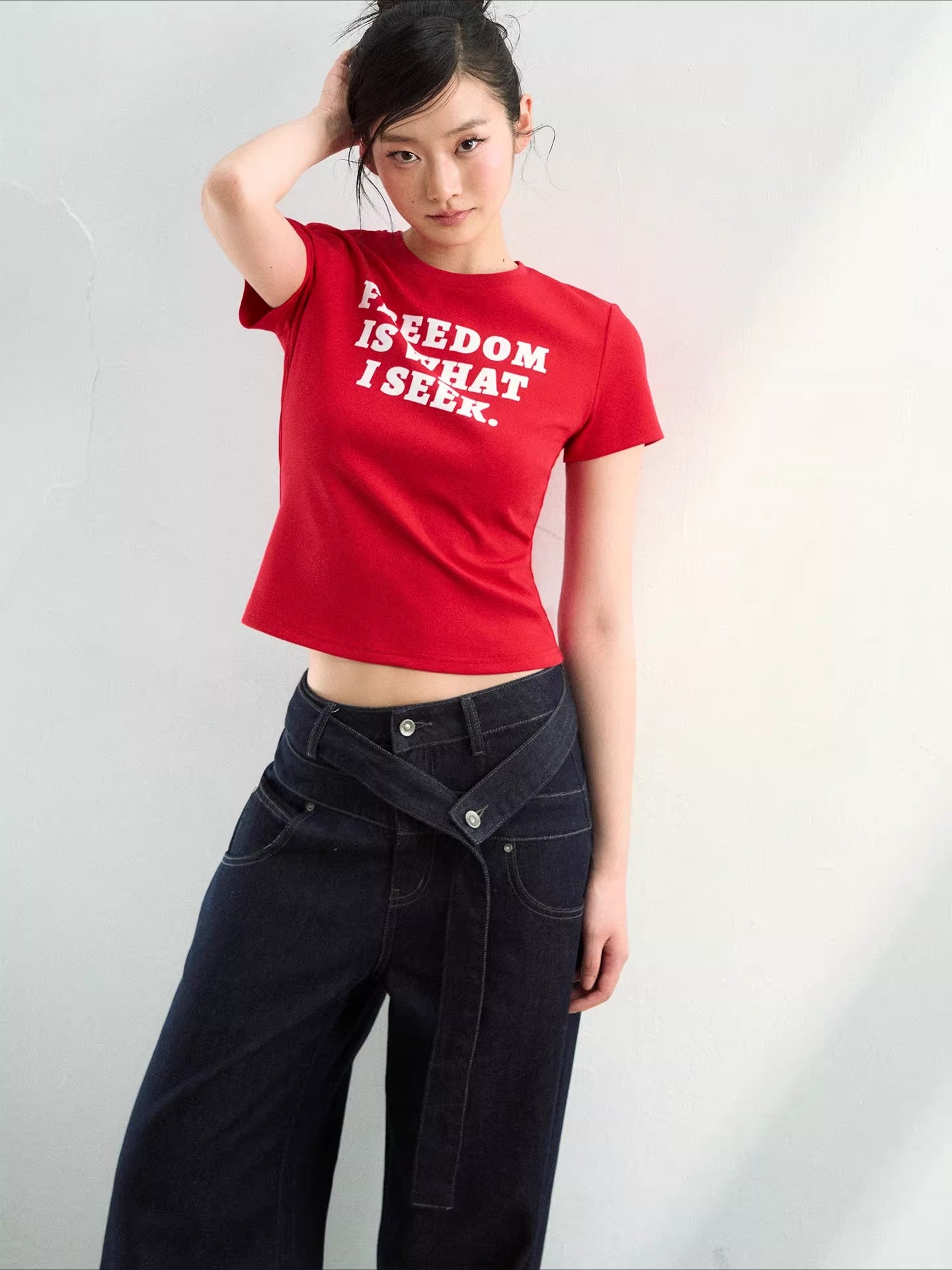 Slogan Graphic Red Cropped T-Shirt