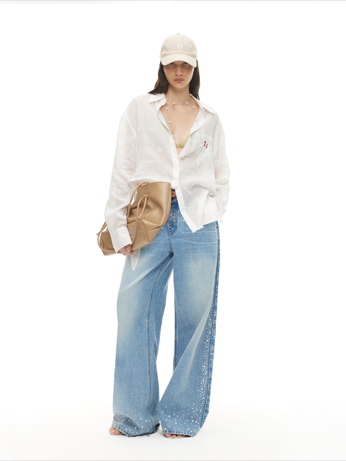 Twisted Pony Print Tie-Front Lyocell Ramie Shirt