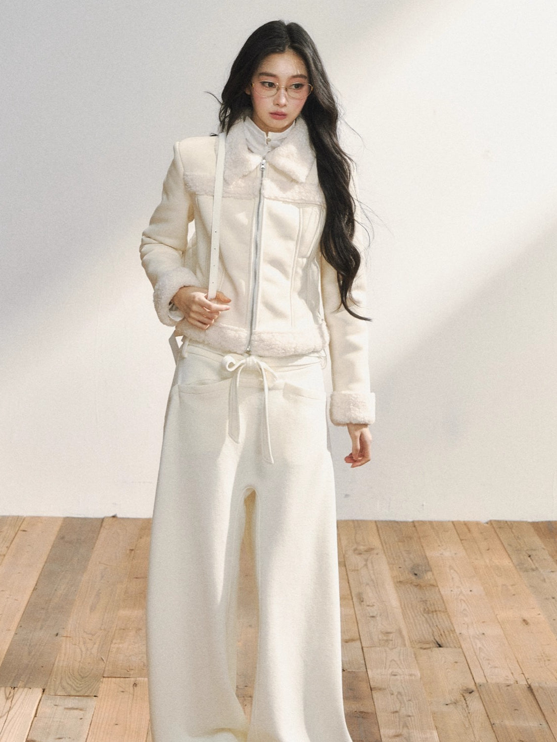 Two-Tone Shearling Cropped Jacket