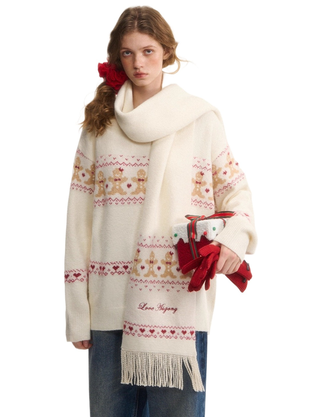 Wool-Blend Christmas Sweater &amp; Scarf Set