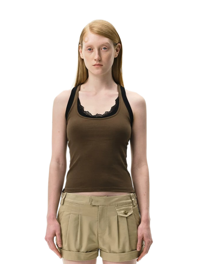 Layered Lace Trim Racerback Tank Top
