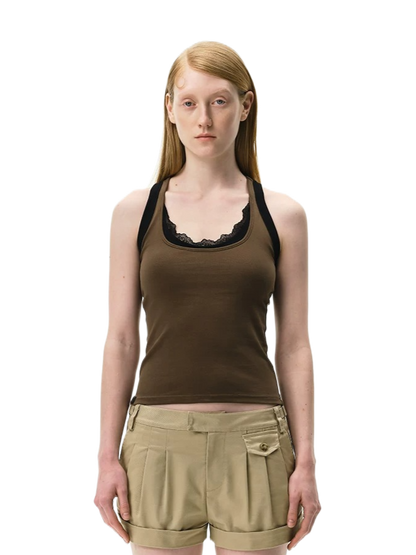 Layered Lace Trim Racerback Tank Top