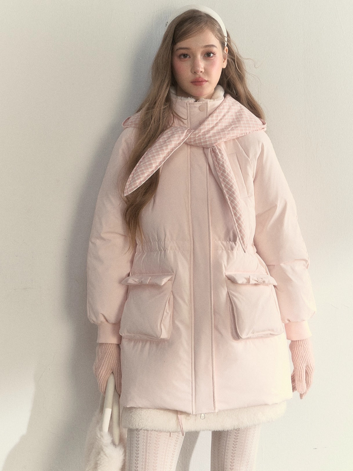 Blush Scarf-Hood Down Coat