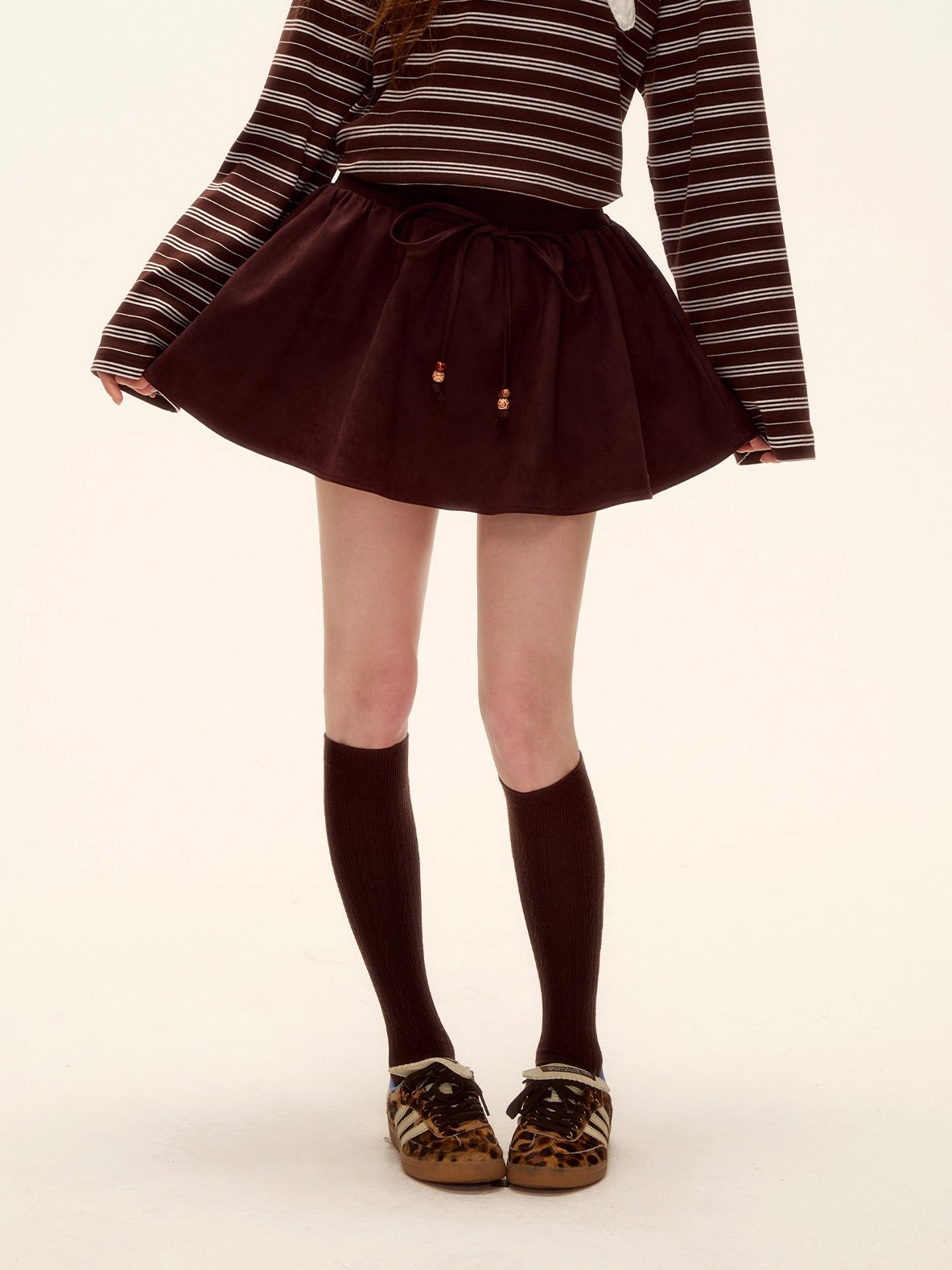 Beaded Suede Puff Mini Skirt