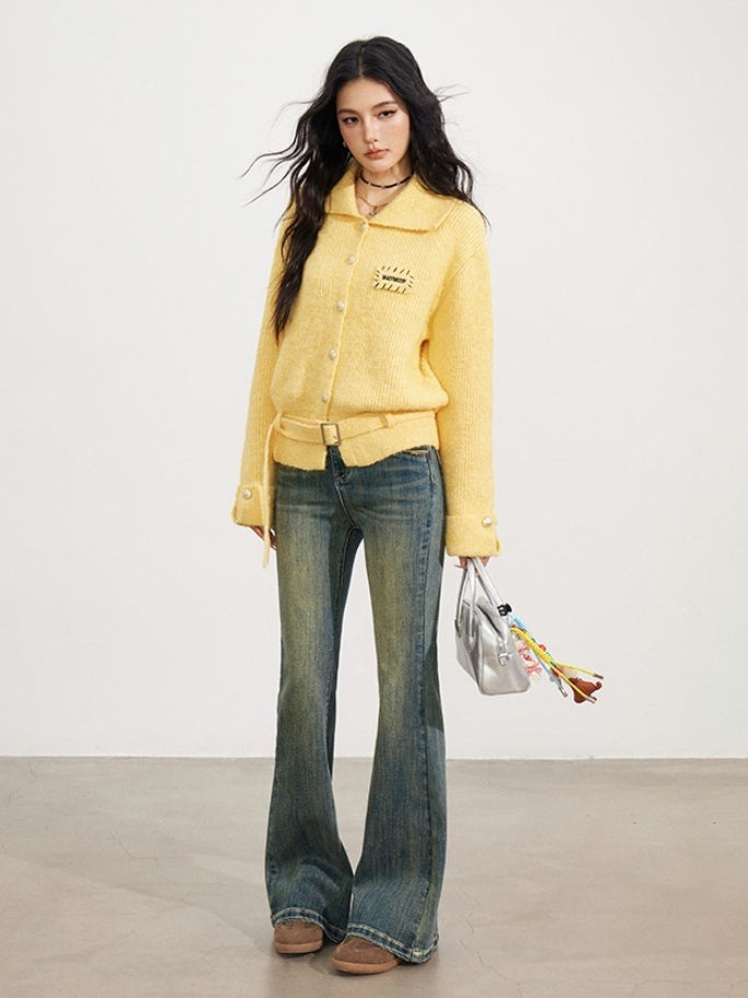 Belted Wool-Blend Knit Cardigan