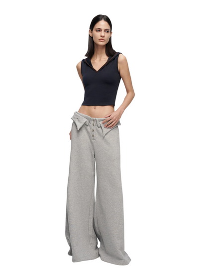 Double-Layer Collar Wide-Leg Pants In Gray