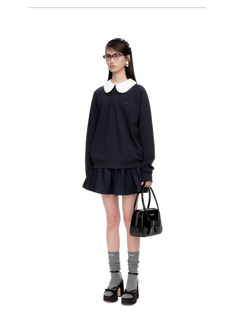 Detachable Collar Cotton-Blend Oversized Sweatshirt