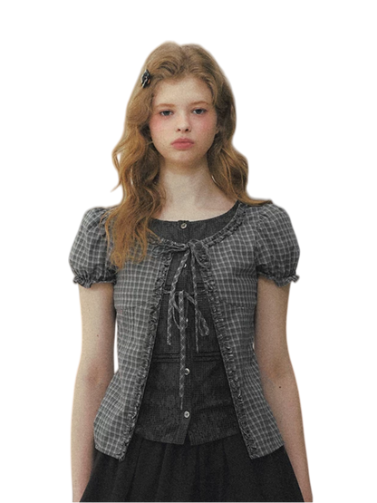 Preppy Layered Plaid Fitted Shirt