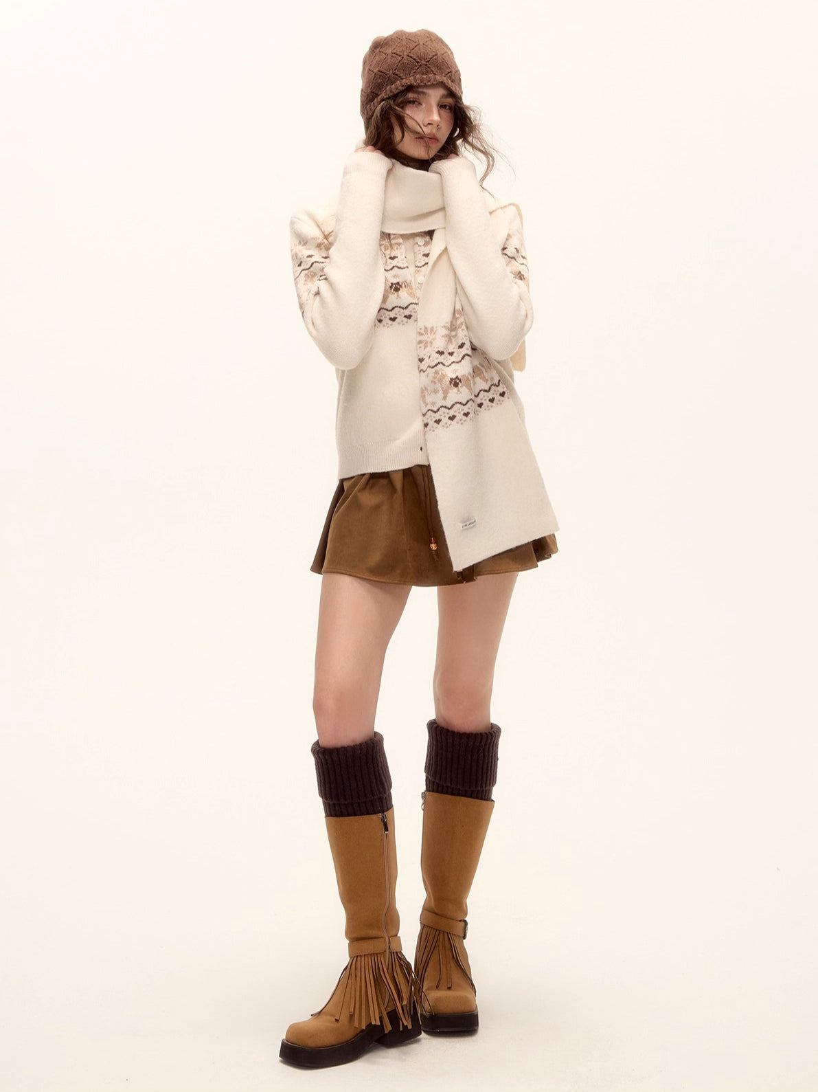 Beaded Suede Puff Mini Skirt