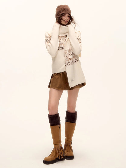 Beaded Suede Puff Mini Skirt