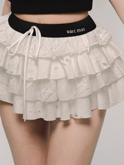 Embroidered Tiered Puff Mini Skirt