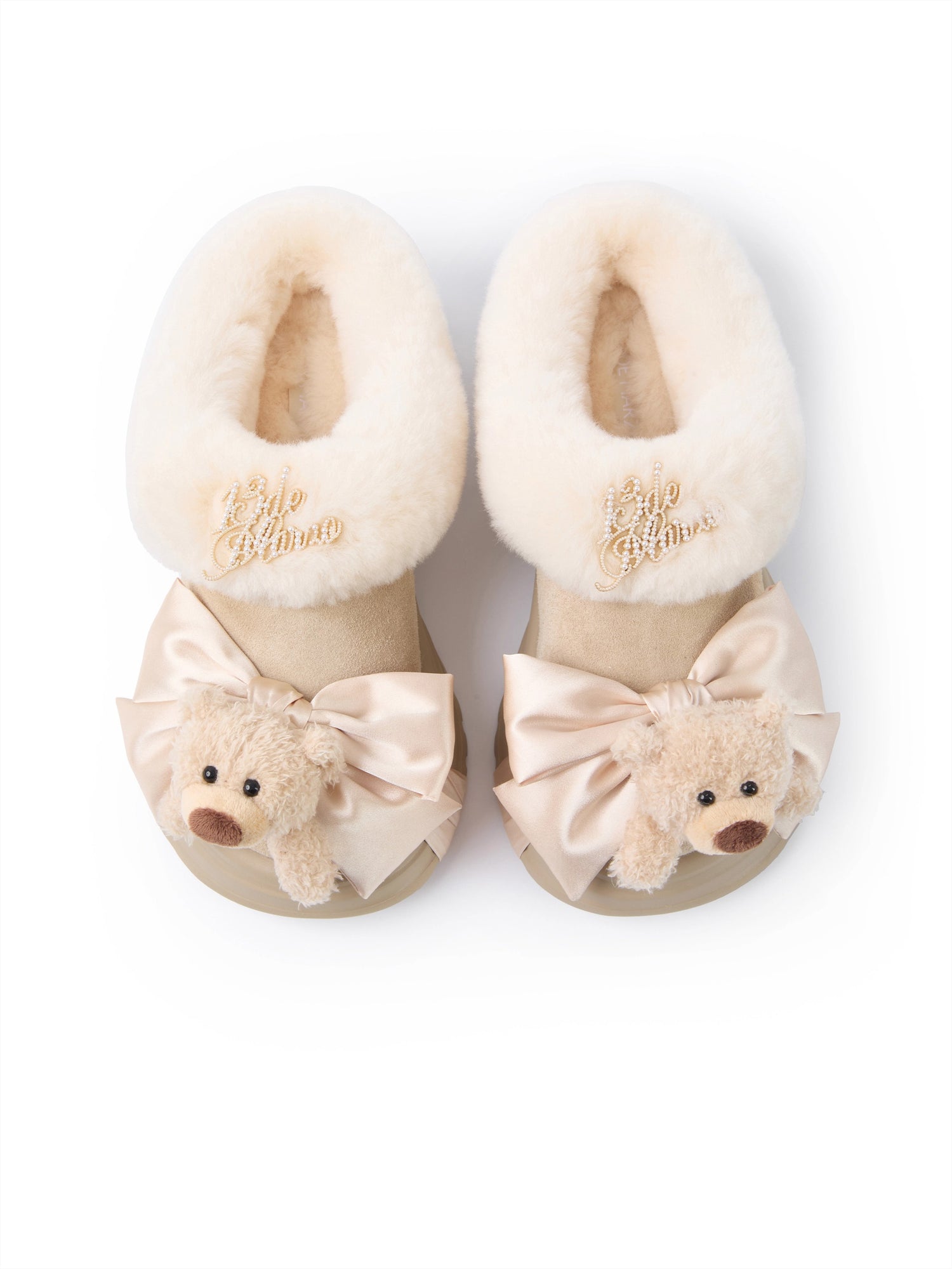 Plush Bear Platform Mule Snow Slippers