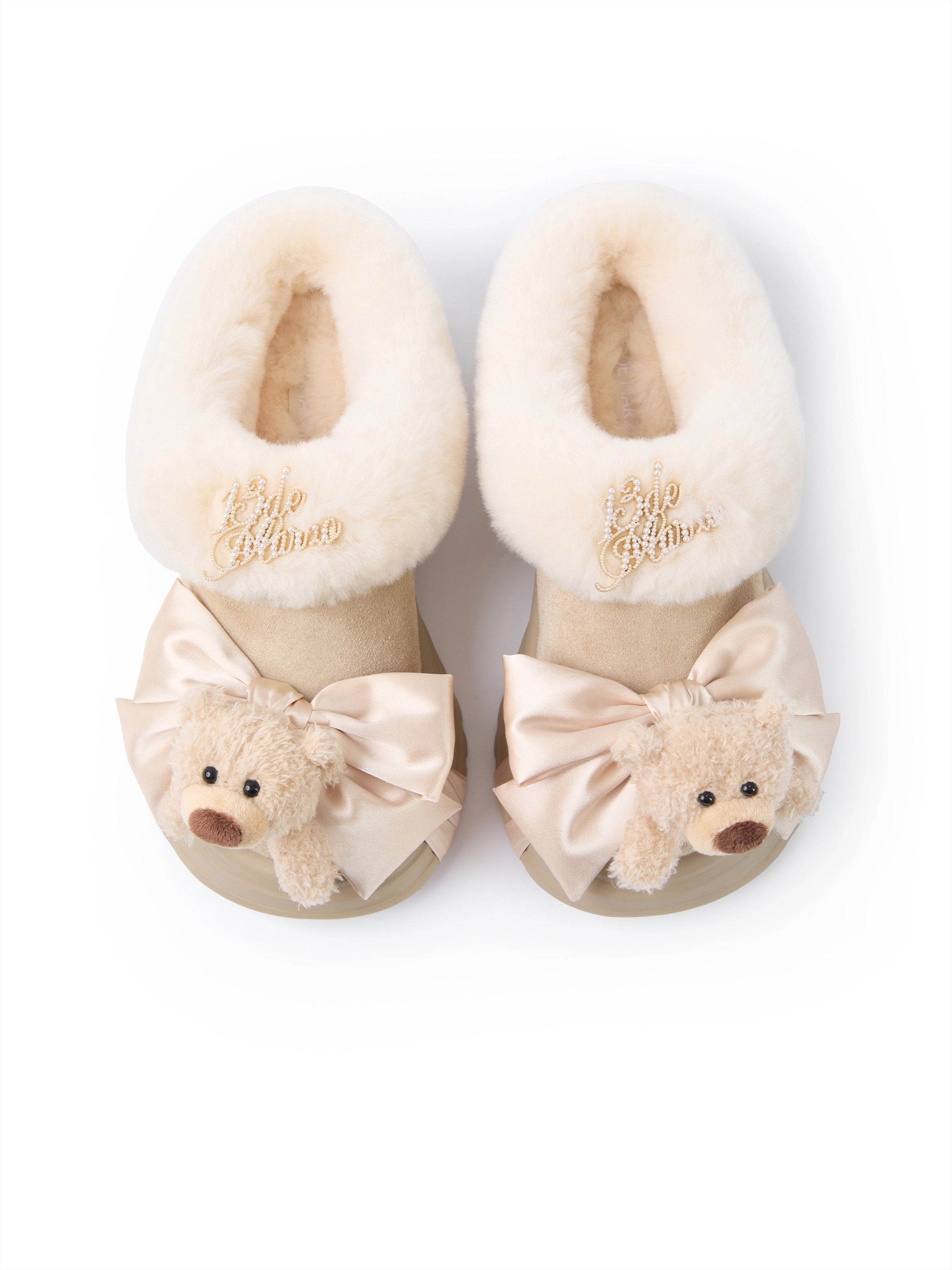 Plush Bear Platform Mule Snow Slippers