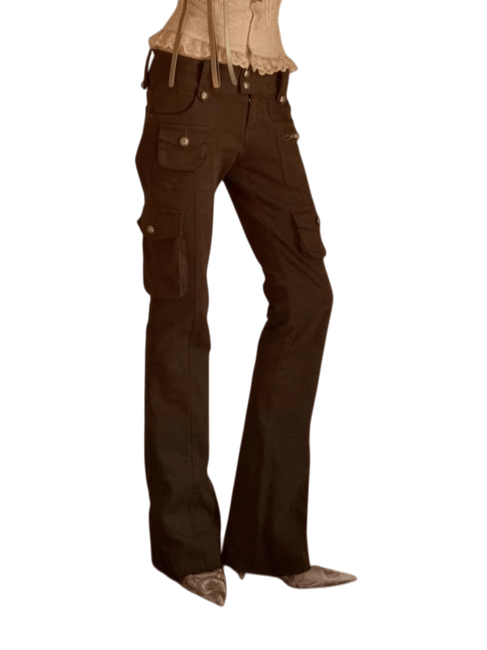 Washed Utility Low-Rise Flared Pants